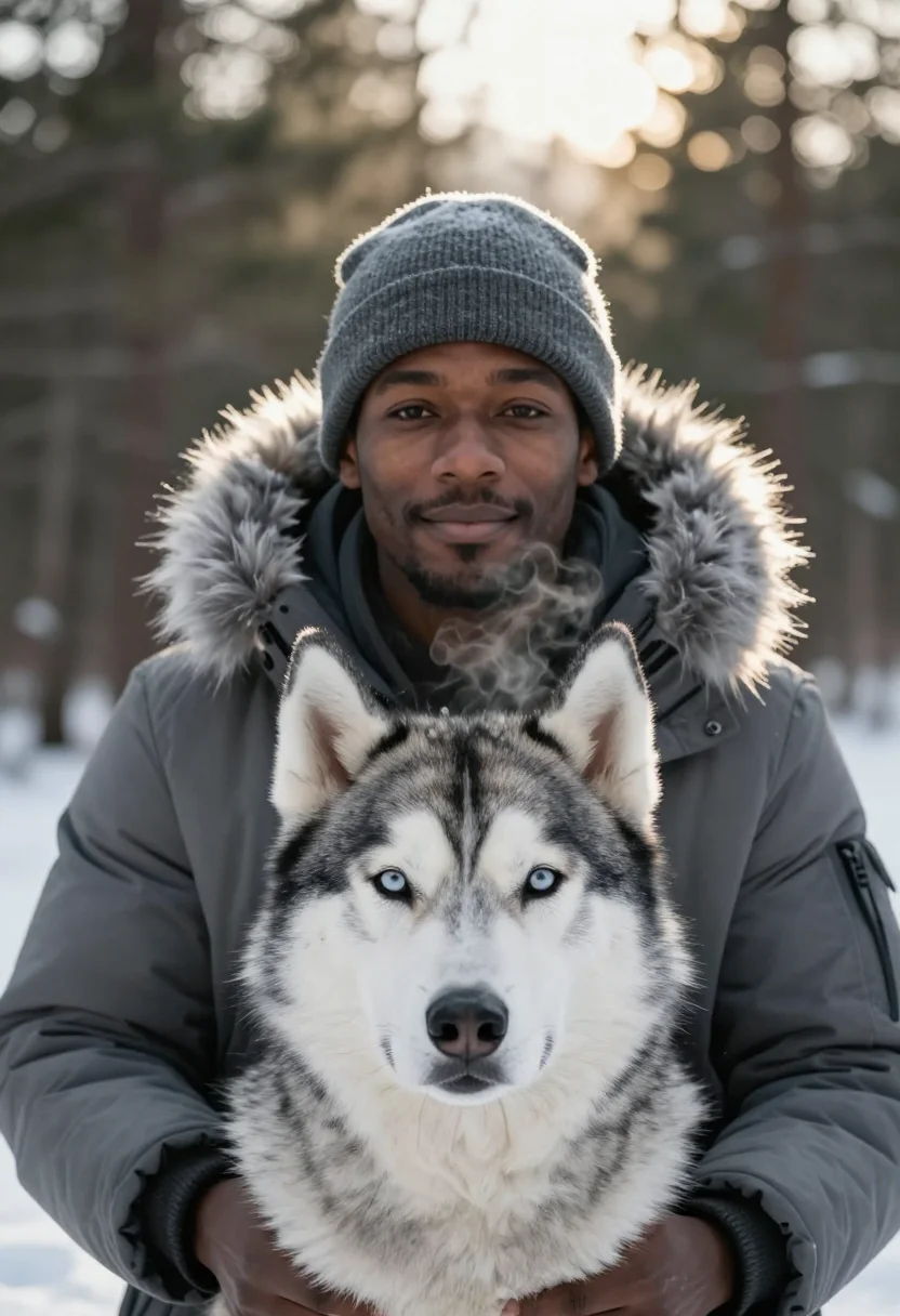 AI husky walk grey sample — portrait of a man, tight headshot of a Black man in his late