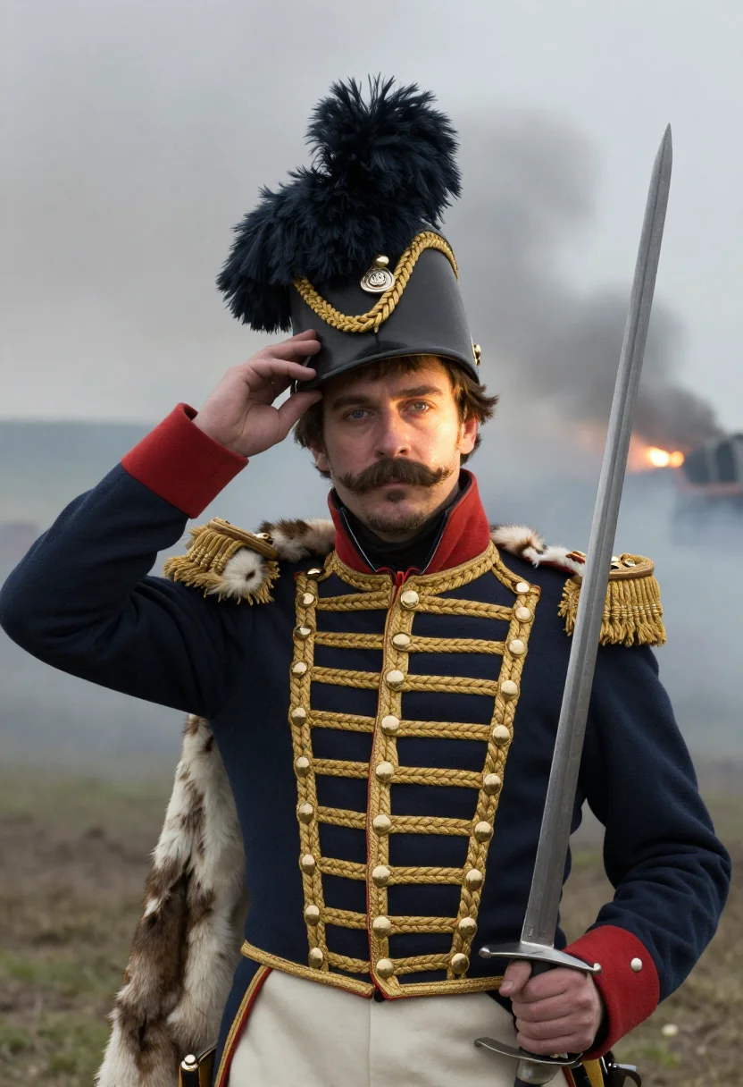 AI hussar 1812 sample — portrait of a man, chest-up portrait of a French man in his