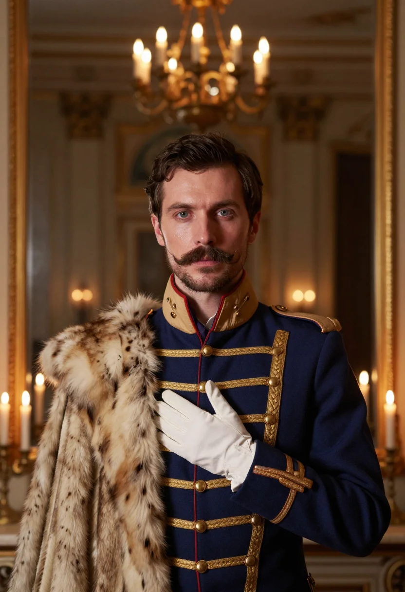 AI hussar 1812 sample — portrait of a man, chest-up portrait of a French man in his