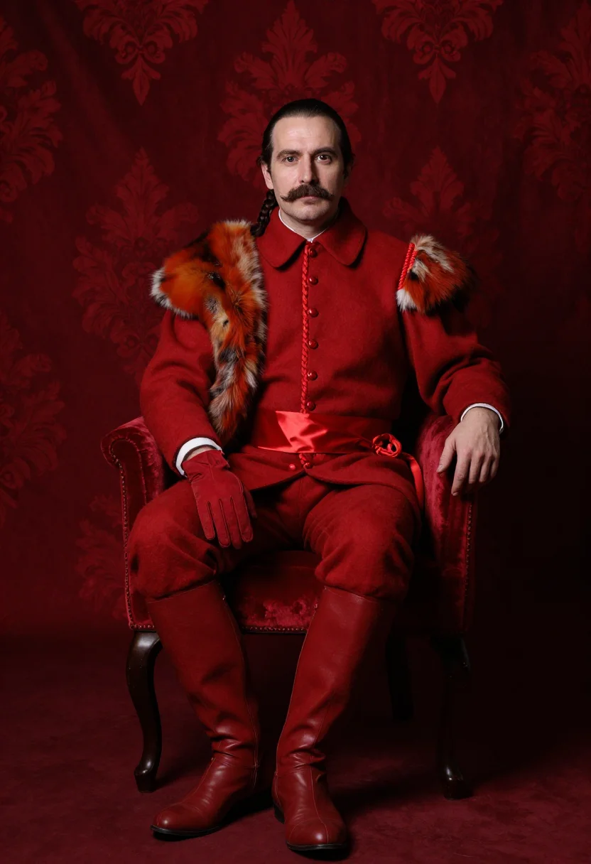 AI hussard ecarlate sample — portrait of a man, a Western-European man in his forties wit