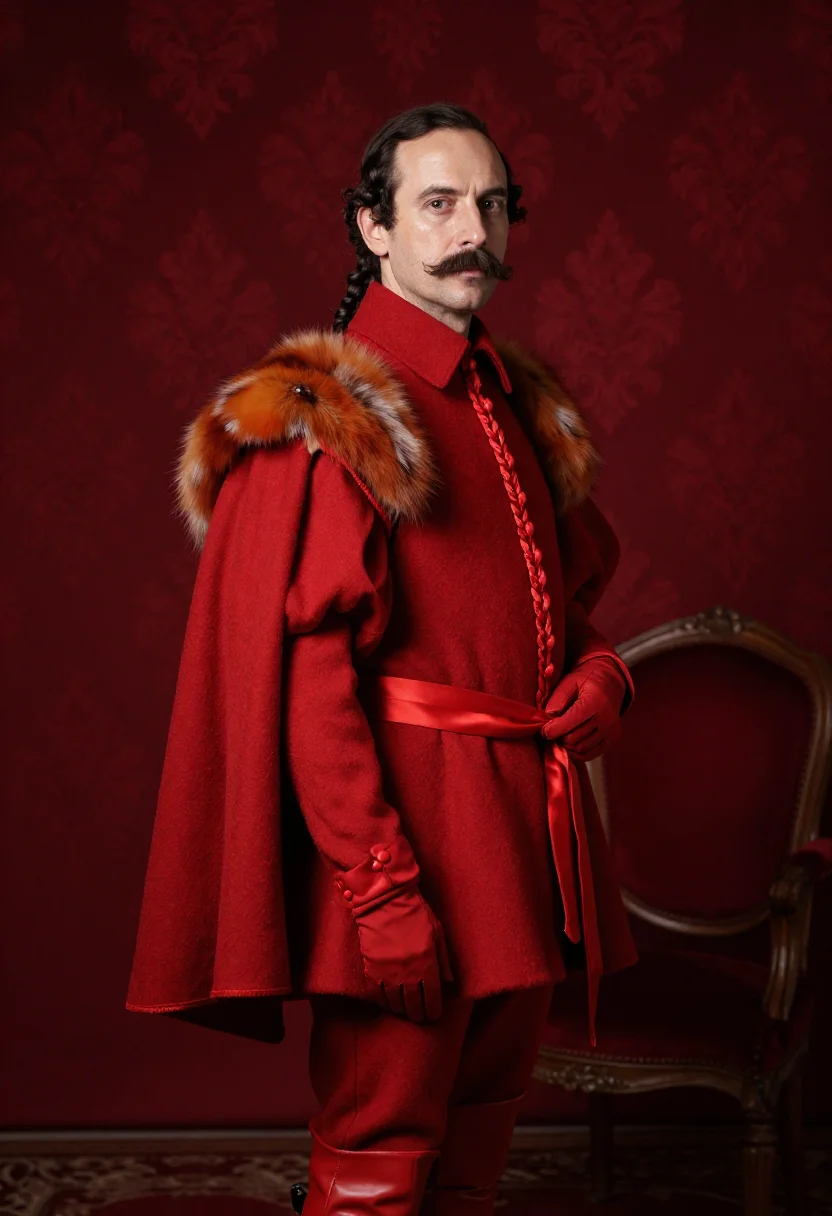 AI hussard ecarlate sample — portrait of a man, a Western-European man in his forties wit