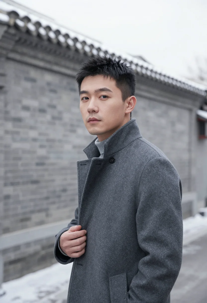 AI hutong grey sample — portrait of a man, framed head and shoulders, a Chinese man