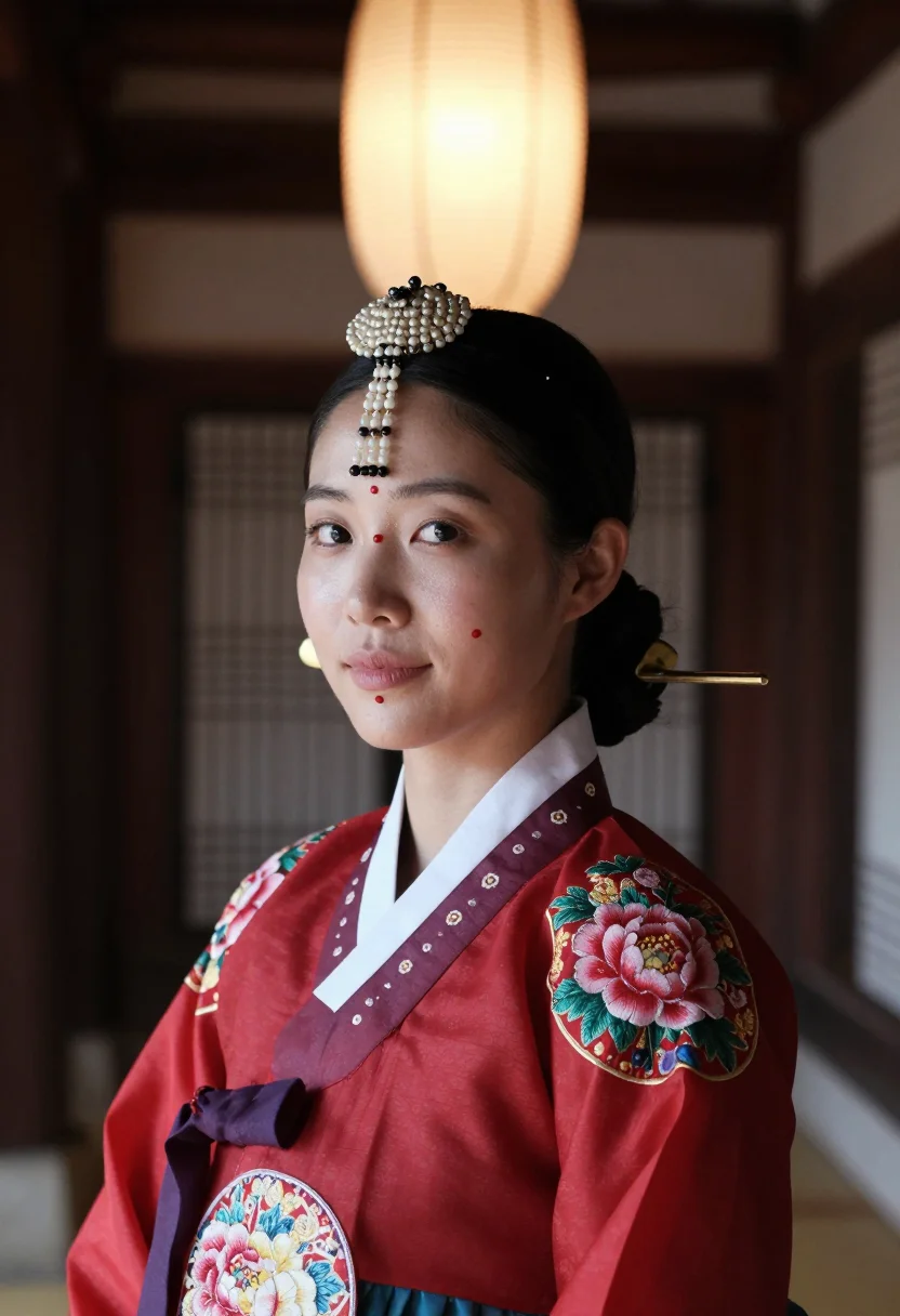 AI hwarot sample — portrait of a woman, chest-up portrait of a Korean woman wit