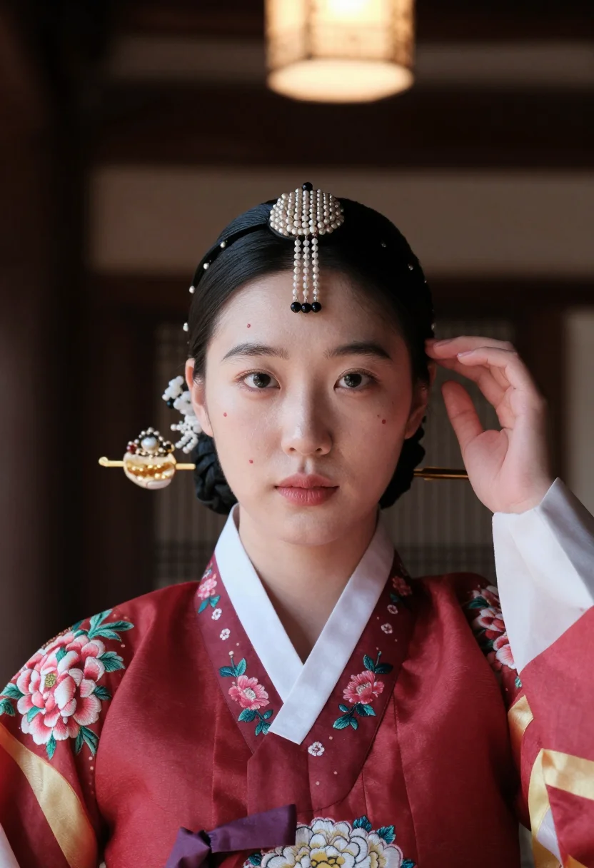 AI hwarot sample — portrait of a woman, chest-up portrait of a Korean woman wit