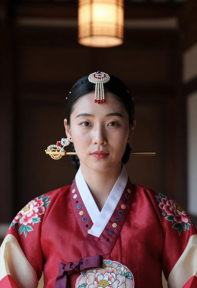 AI hwarot sample — portrait of a woman, chest-up portrait of a Korean woman wit