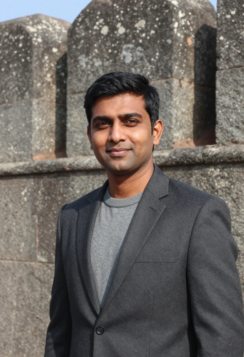 AI hyderabad pharma ceo granite grey sample — portrait of a man, a South-Asian pharmaceutical executive in