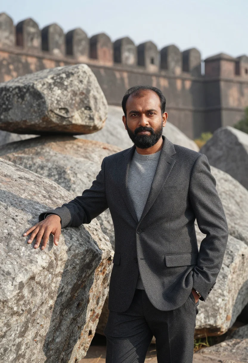 AI hyderabad pharma ceo granite grey sample — portrait of a man, a Tamil pharmaceutical executive in his f