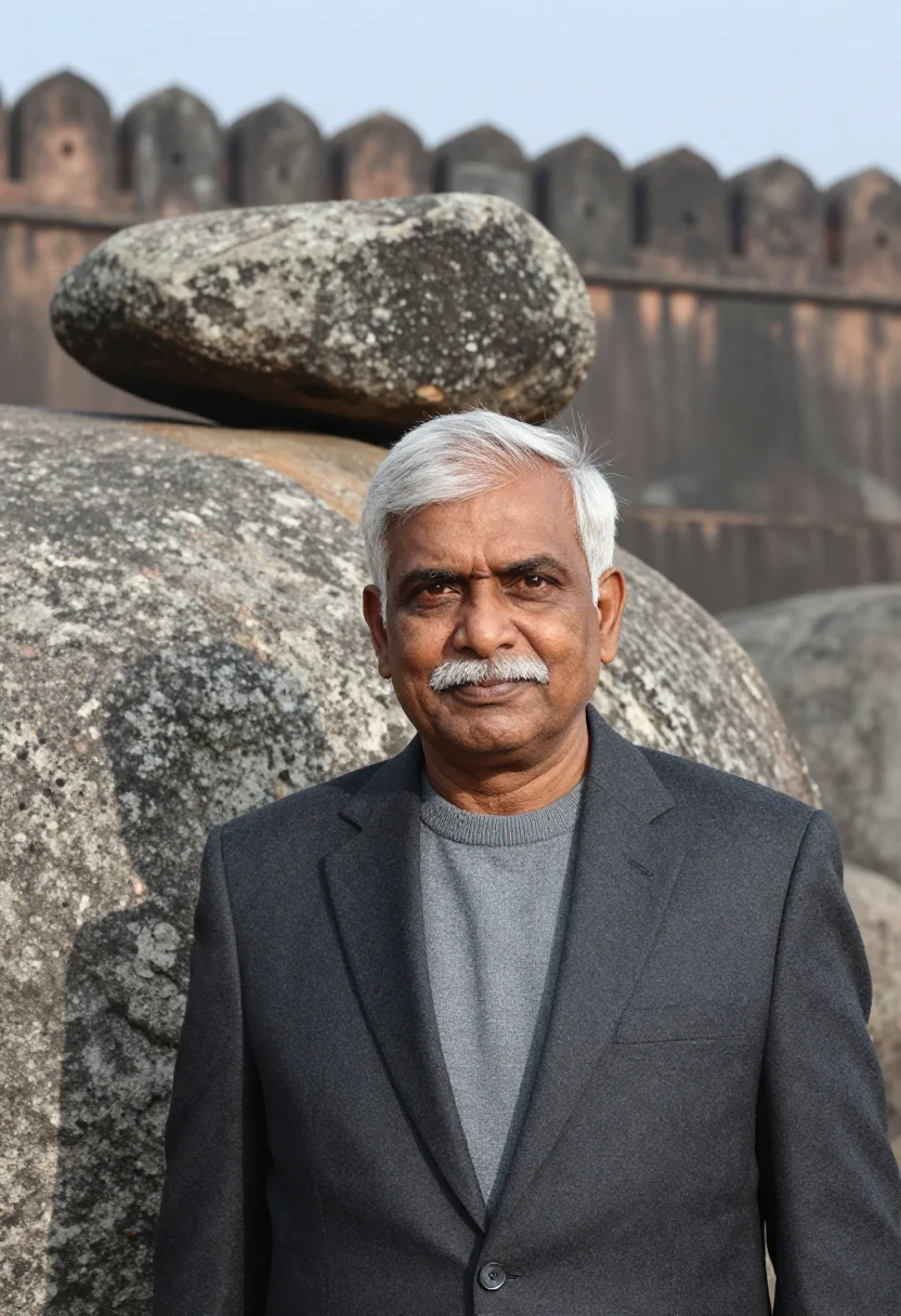 AI hyderabad pharma ceo granite grey sample — portrait of a man, a Telugu pharmaceutical executive in his