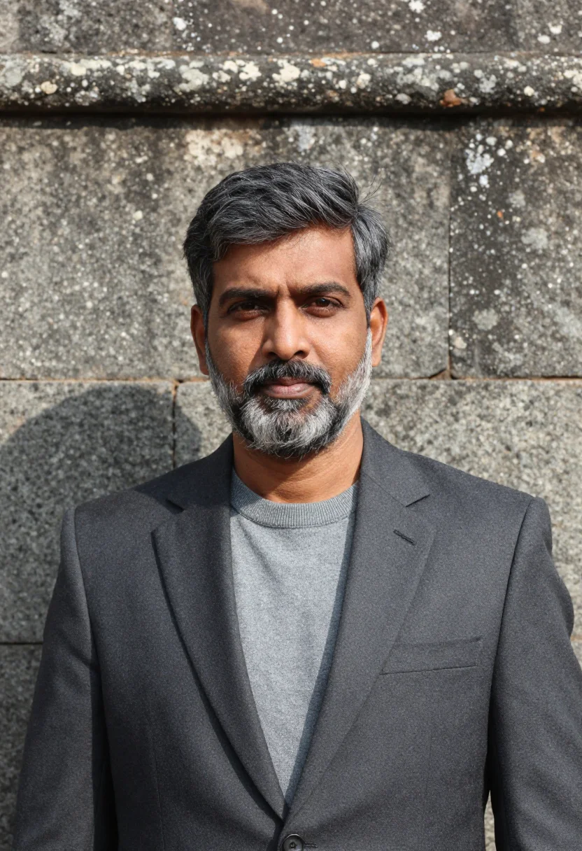 AI hyderabad pharma ceo granite grey sample — portrait of a man, a Telugu pharmaceutical executive in his