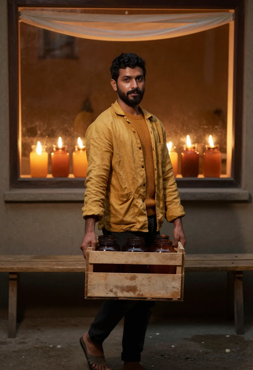 AI hymettus honey sample — portrait of a man, a man in his thirties with olive skin, da