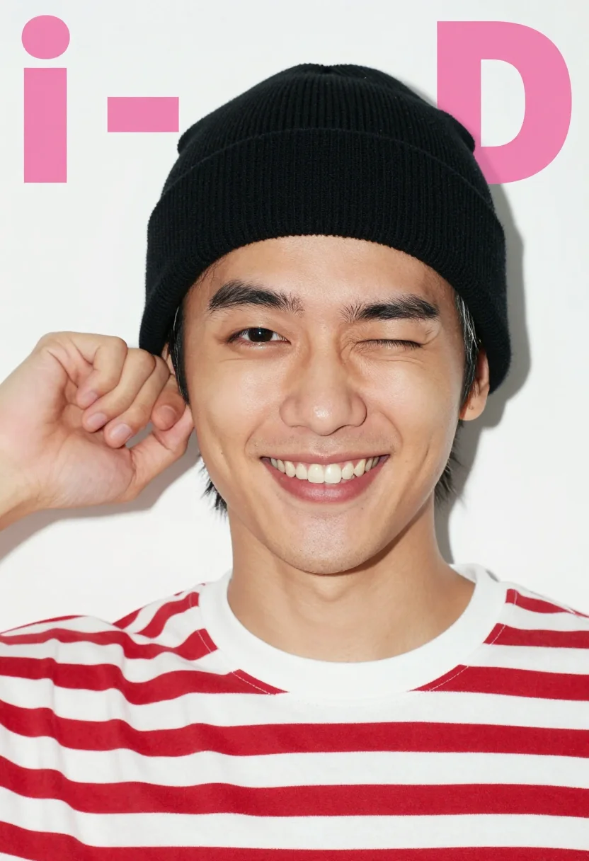 AI i d wink cover sample — tight chest-up portrait of a man of East-Asian ancestry with