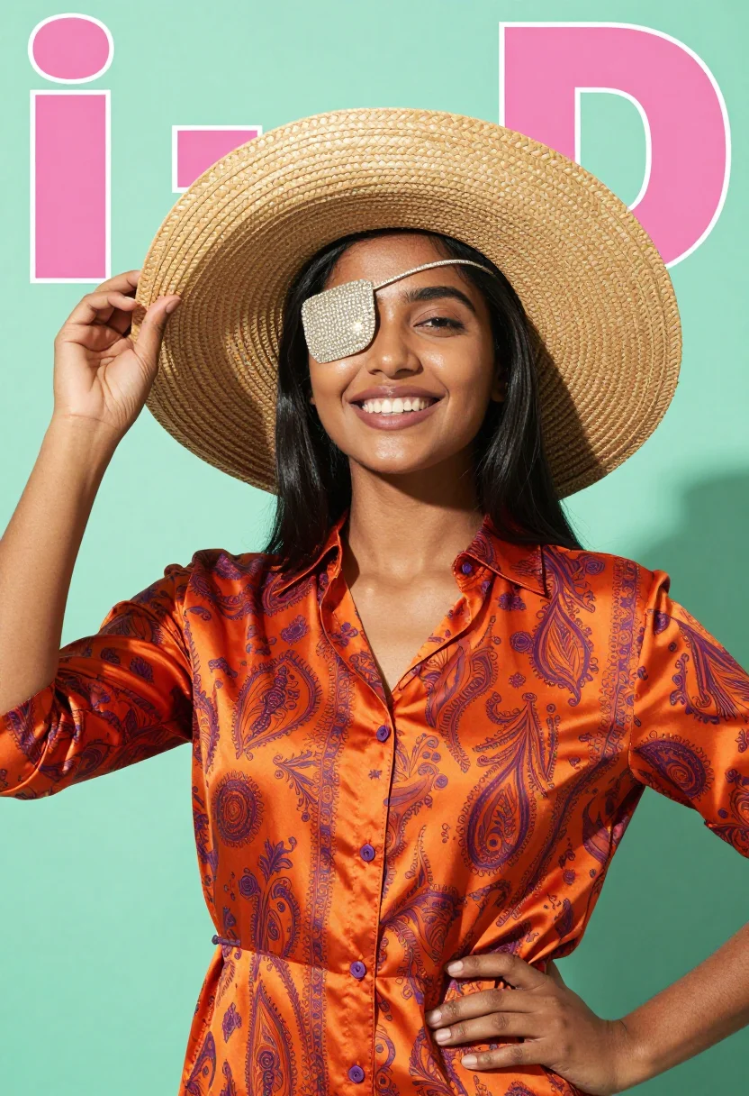 AI i d wink cover sample — half-length portrait of a woman of South-Asian ancestry with