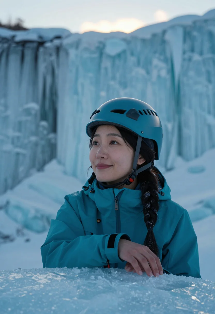 AI ice climb turquoise sample — portrait of a woman, head-and-shoulders portrait of a Japane