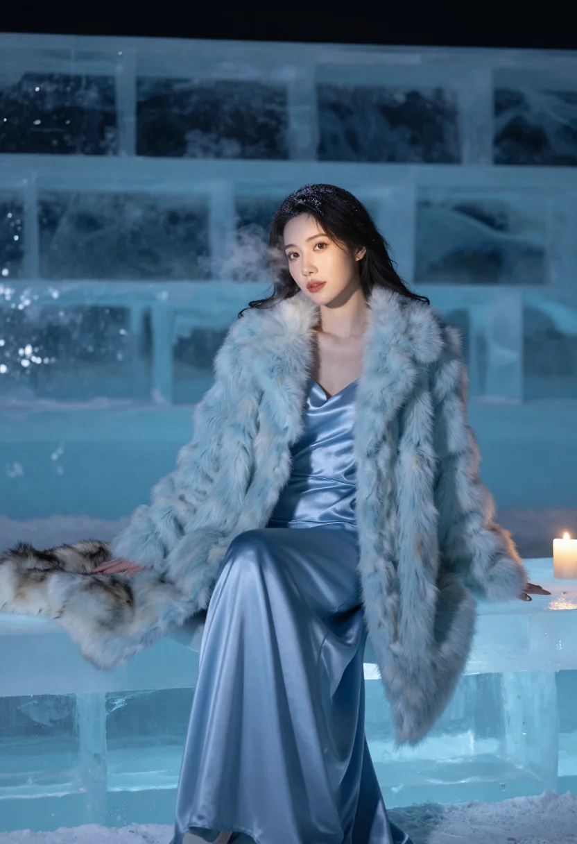 AI icehotel blue sample — portrait of a woman, three-quarter-length portrait of a woma