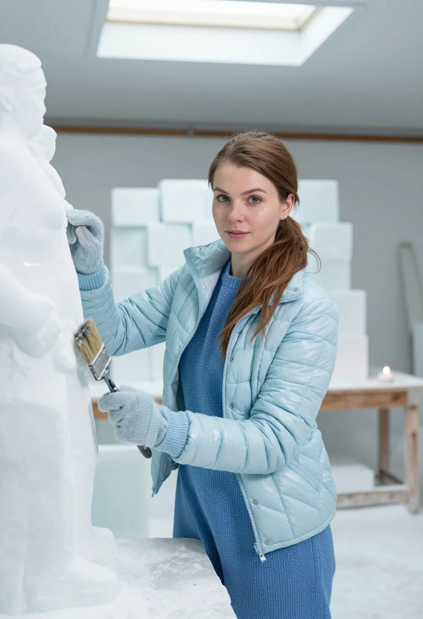 AI icehotel blue sample — portrait of a woman, half-length portrait of a woman in her