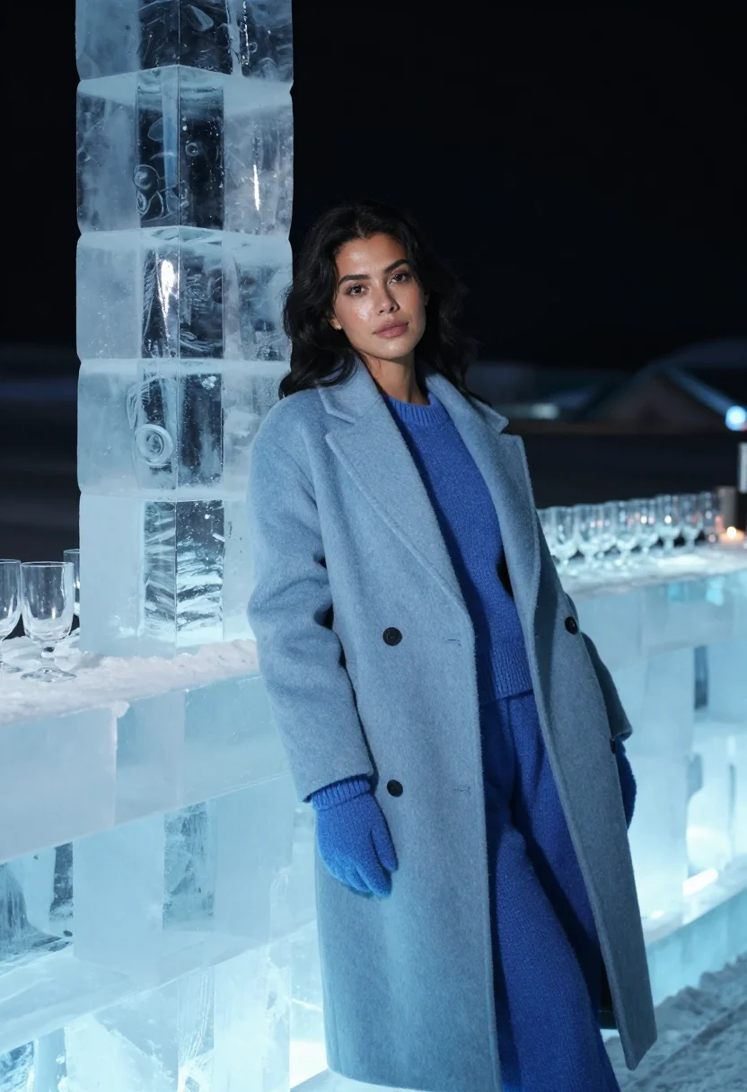 AI icehotel blue sample — portrait of a woman, three-quarter-length portrait of a woma