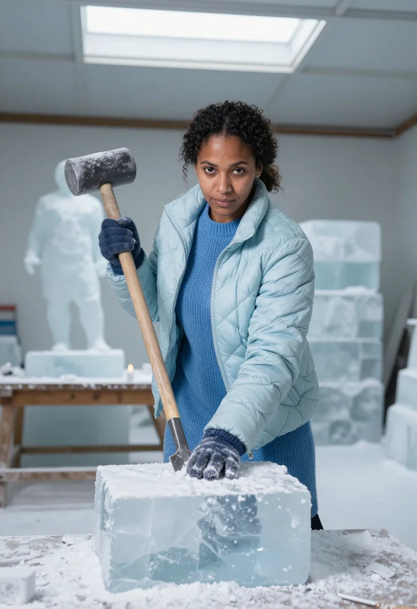 AI icehotel blue sample — portrait of a woman, three-quarter-length portrait of a woma