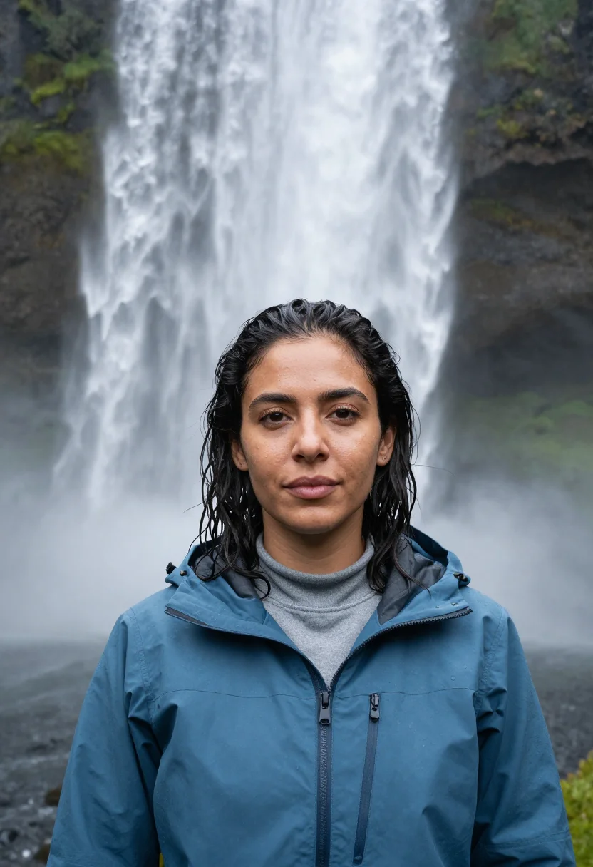 AI iceland sample — portrait of a woman, head-and-shoulders portrait of a Latina