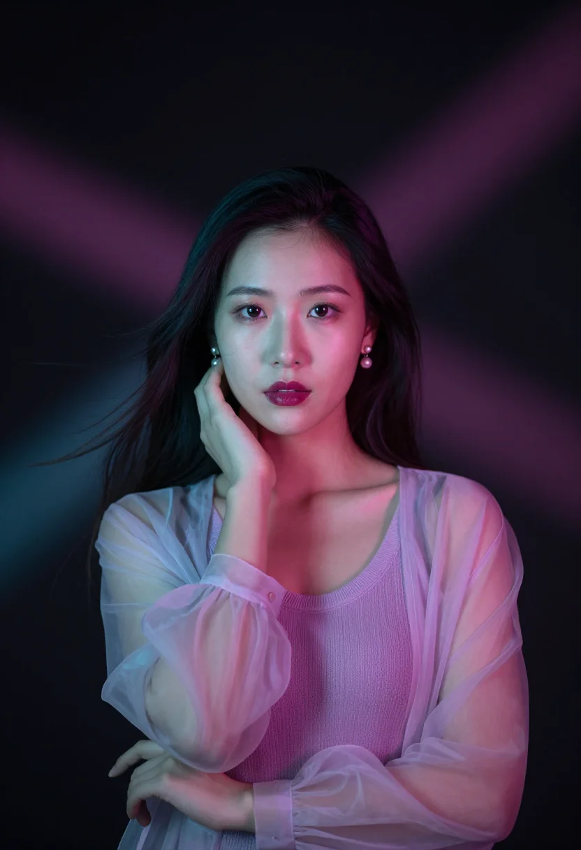 AI idol trainee sample — portrait of a woman, chest-up portrait of a Korean woman in