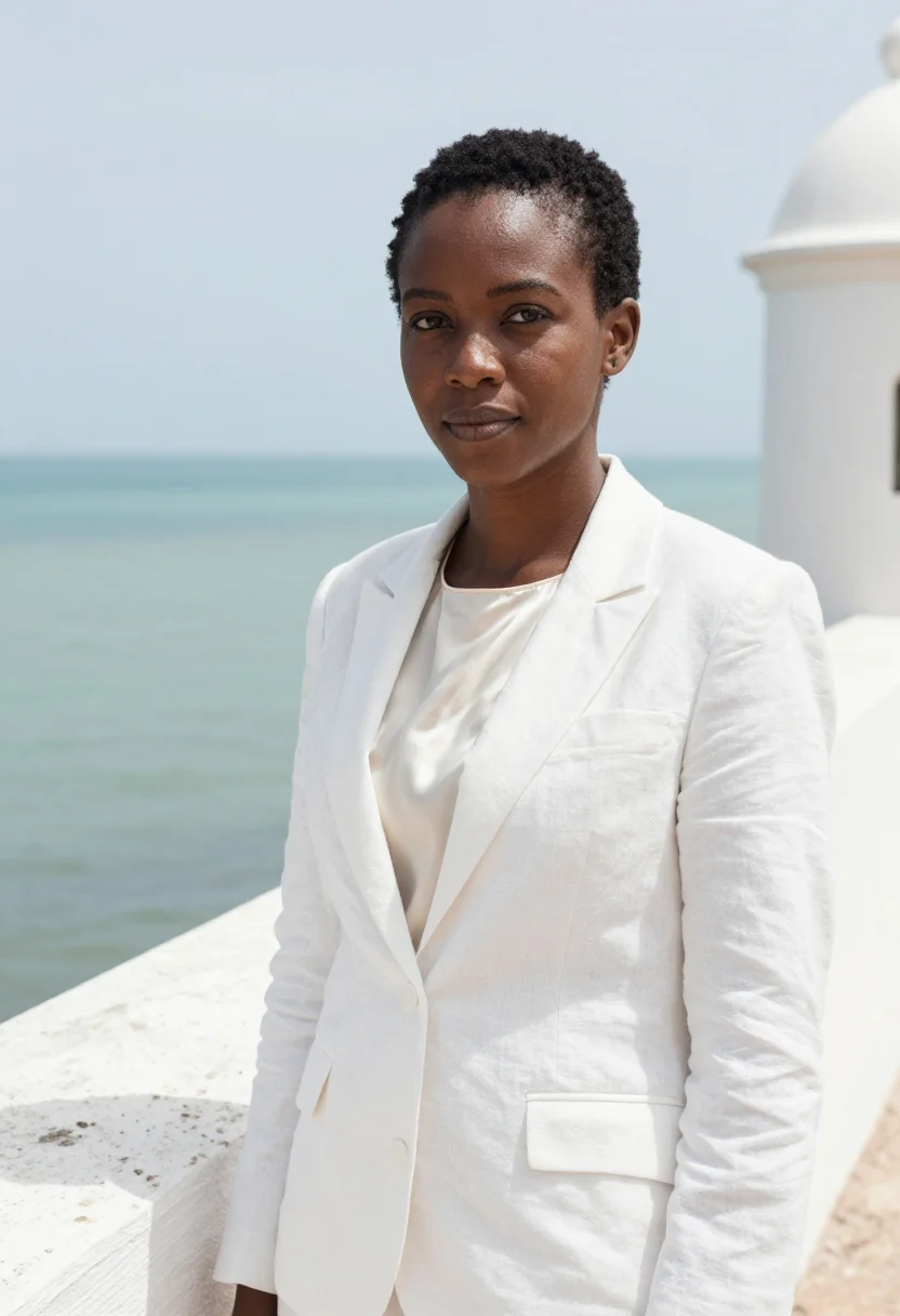 AI ilha de mocambique conservator coral white fort sample — portrait of a woman, a Mozambican conservator in her early t