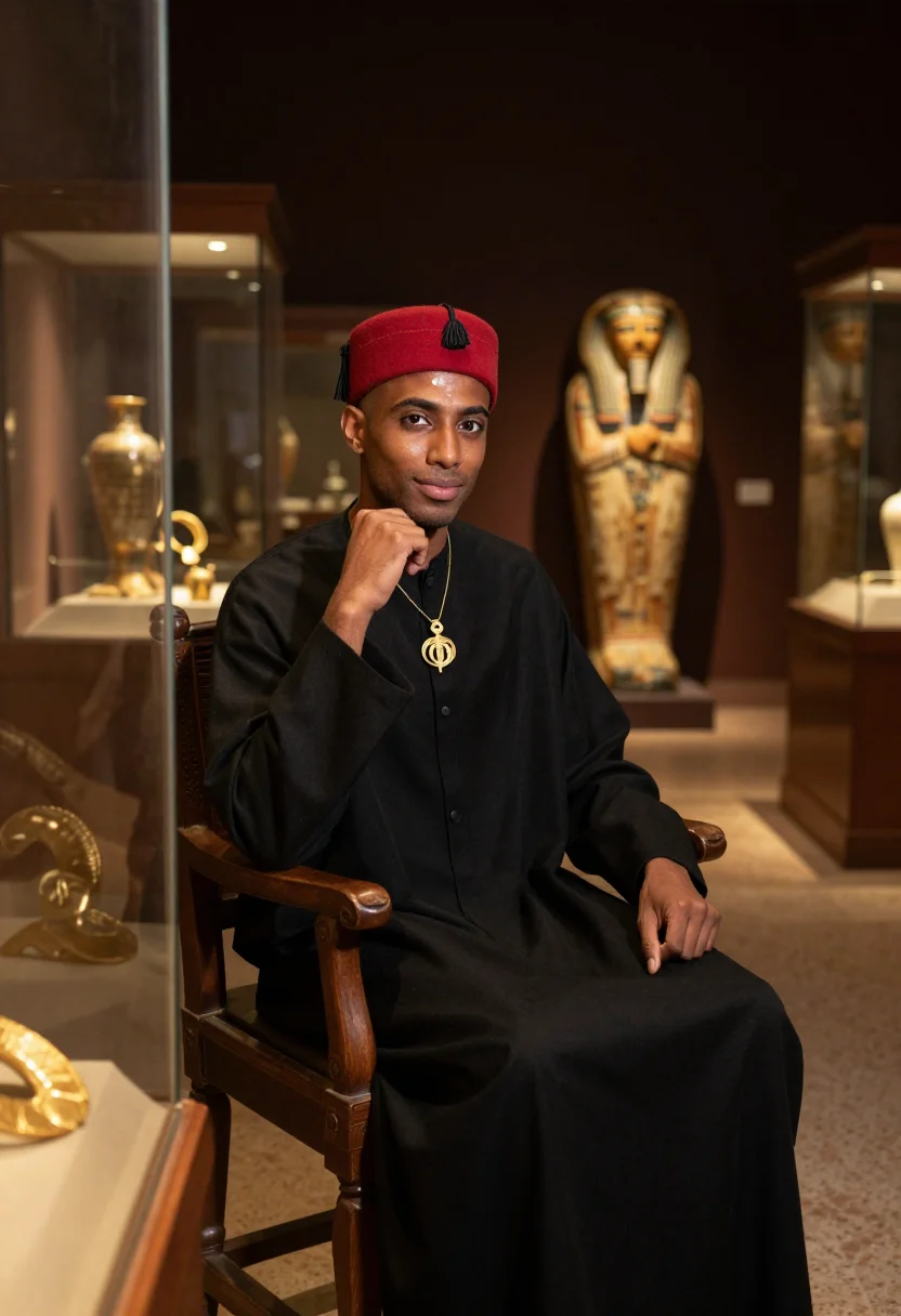 AI imhotep mummy sample — portrait of a man, close half-length portrait of an Egyptian