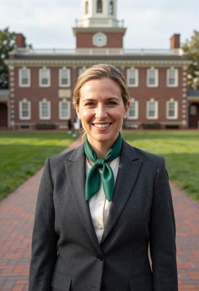 AI independence hall attorney green baize sample — portrait of a woman, chest-up portrait of an attorney, a wom