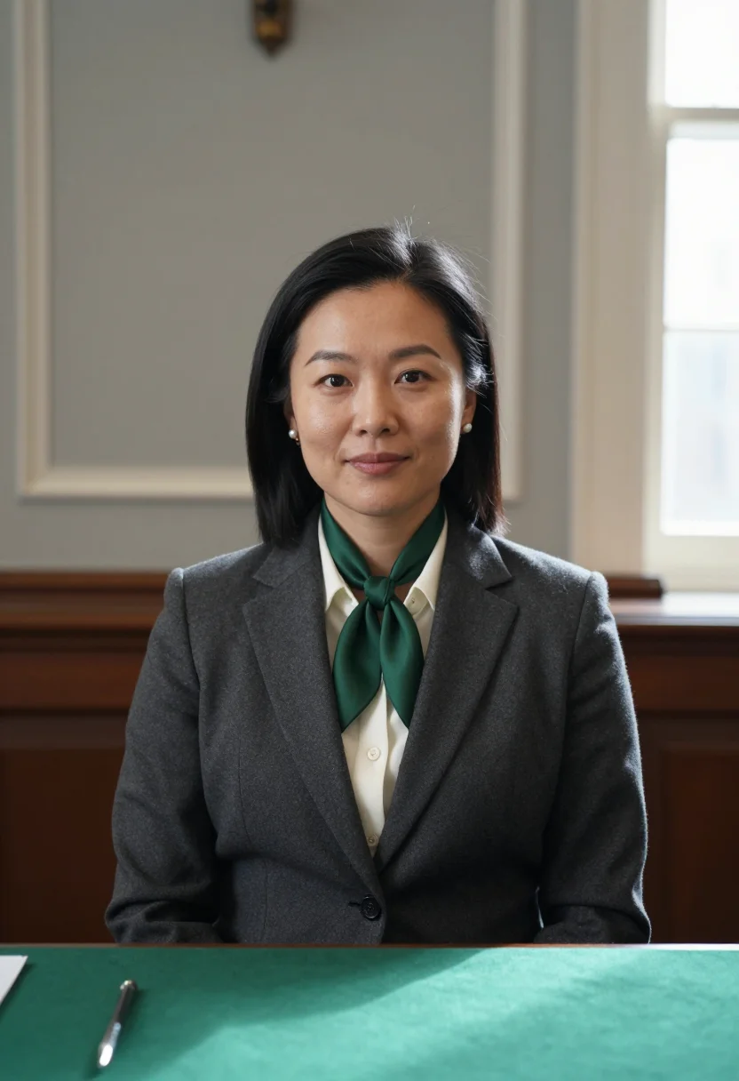 AI independence hall attorney green baize sample — portrait of a woman, chest-up portrait of an attorney, a wom