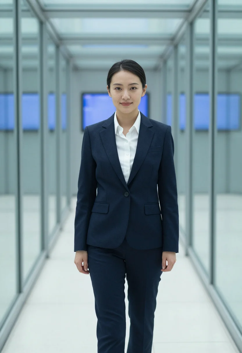 AI industry pierpoint london trading floor navy sample — portrait of a woman, a trader in her early thirties of Chine