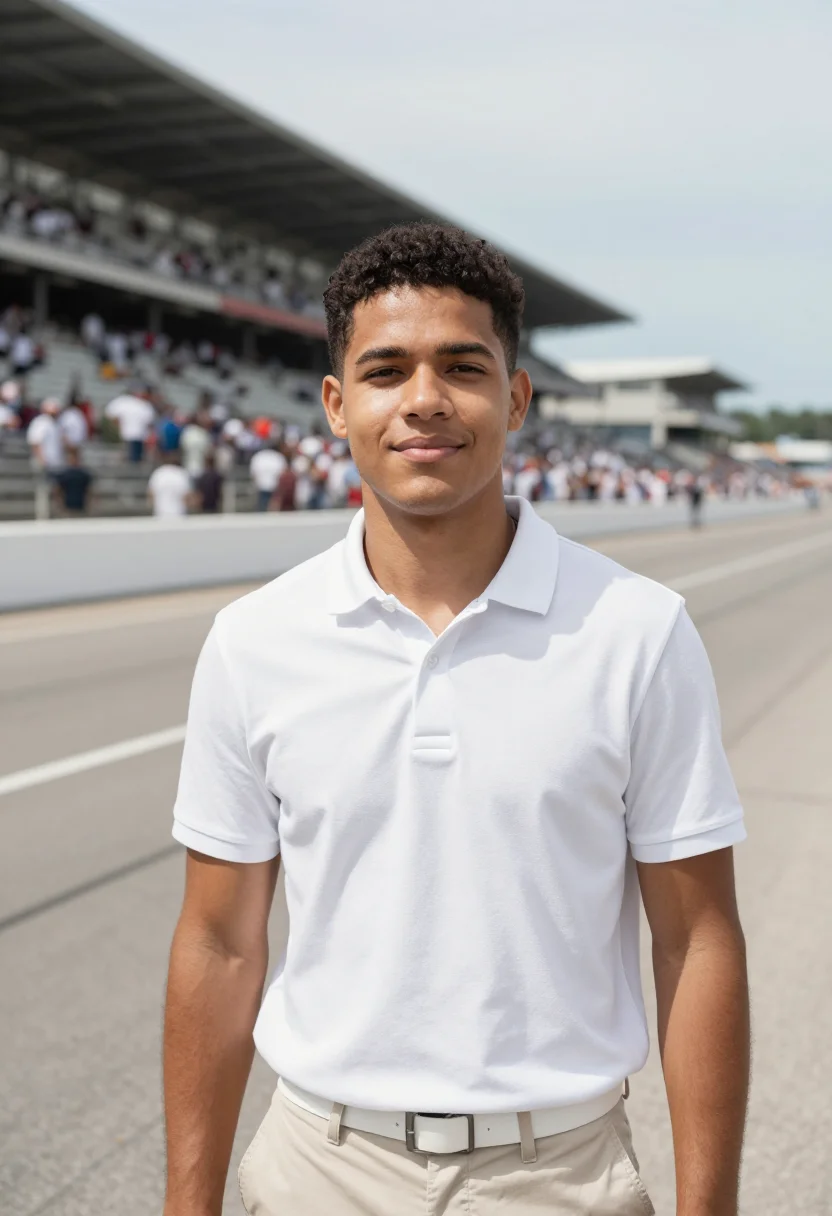 AI indy 500 brickyard memorial day white sample — portrait of a man, a Brazilian man in his early thirties wit