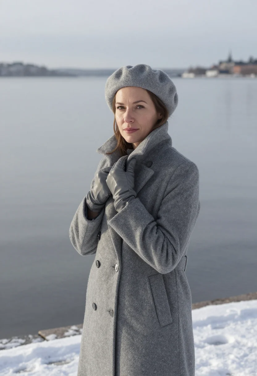 AI ingrid bergman djurgarden january grey sample — portrait of a woman, framed half-length, cropped at the hip,