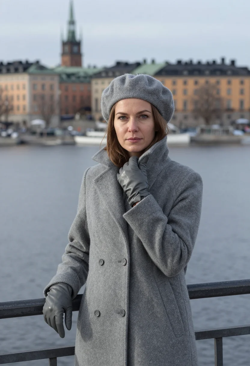 AI ingrid bergman djurgarden january grey sample — portrait of a woman, framed chest-up, cropped at the ribs, t