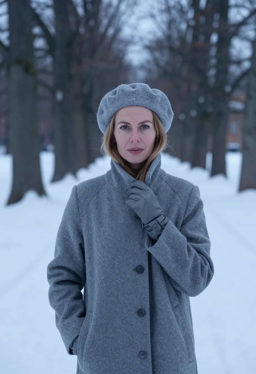 AI ingrid bergman djurgarden january grey sample — portrait of a woman, framed chest-up, cropped at the ribs, t