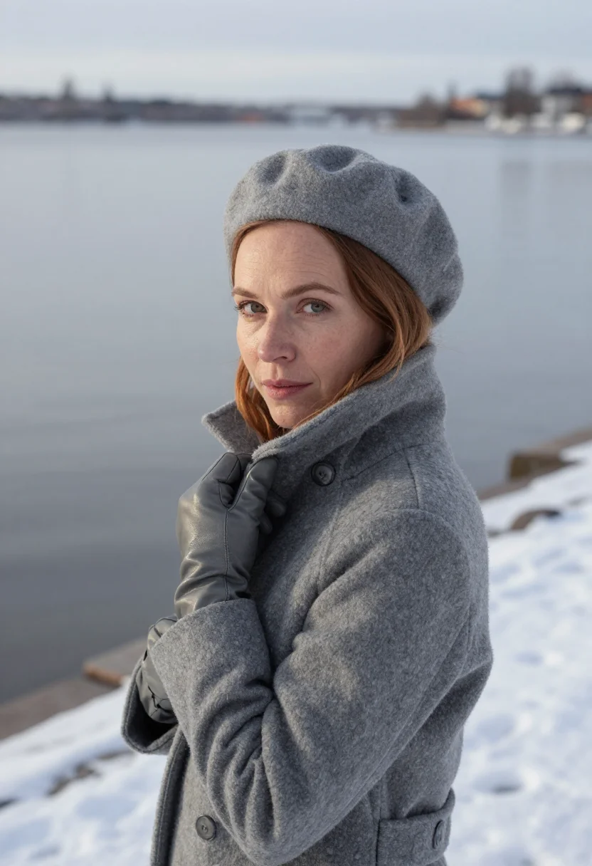 AI ingrid bergman djurgarden january grey sample — portrait of a woman, framed tight, head and shoulders, the b