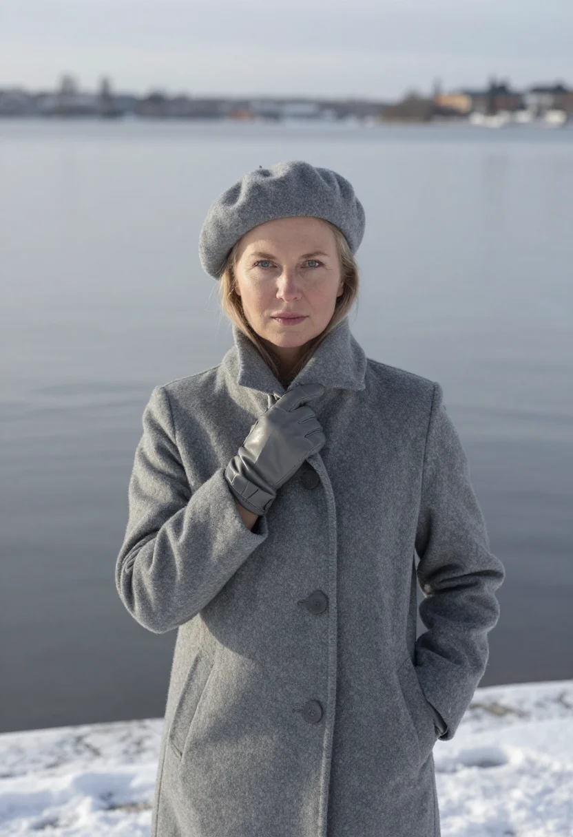 AI ingrid bergman djurgarden january grey sample — portrait of a woman, framed chest-up, cropped at the ribs, t