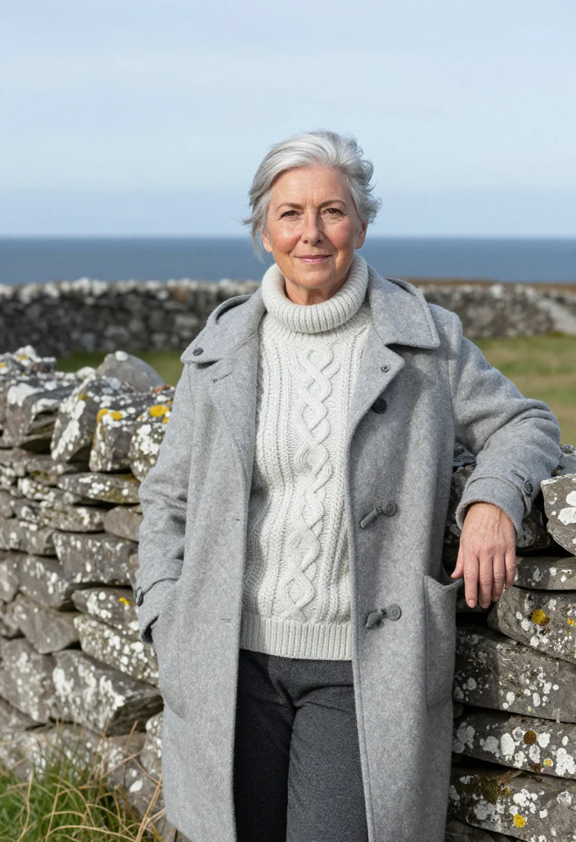 AI inis mor doctor stone wall grey sample — portrait of a woman, framed half-length from the head to the