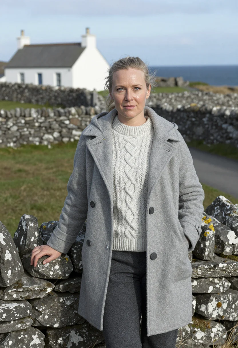AI inis mor doctor stone wall grey sample — portrait of a woman, framed half-length from the head to the
