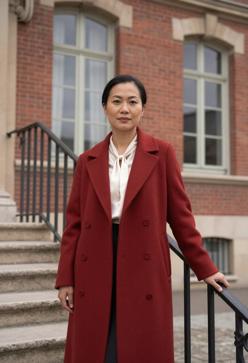 AI institut pasteur virologist brick cream sample — portrait of a woman, a virologist in her forties of Vietname