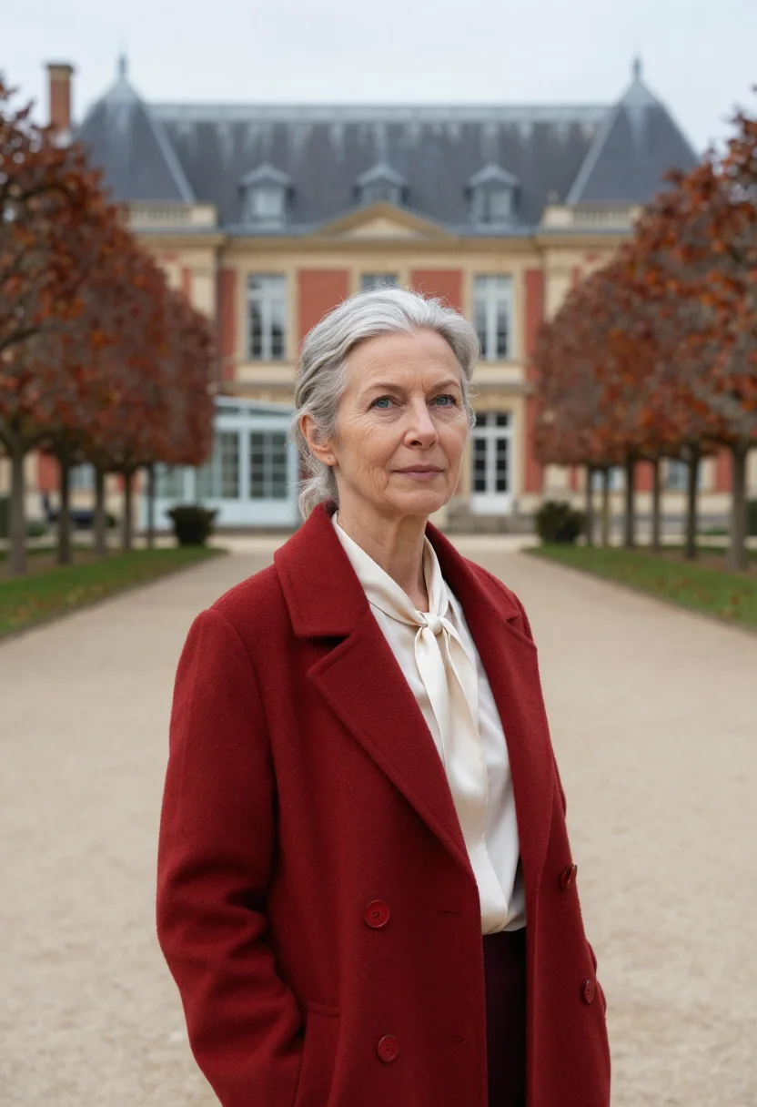 AI institut pasteur virologist brick cream sample — portrait of a woman, a virologist in her sixties of French d