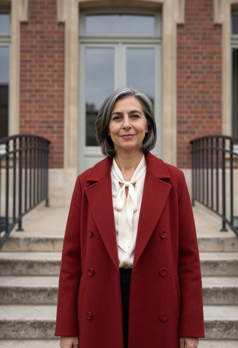 AI institut pasteur virologist brick cream sample — portrait of a woman, a virologist in her fifties of Italian