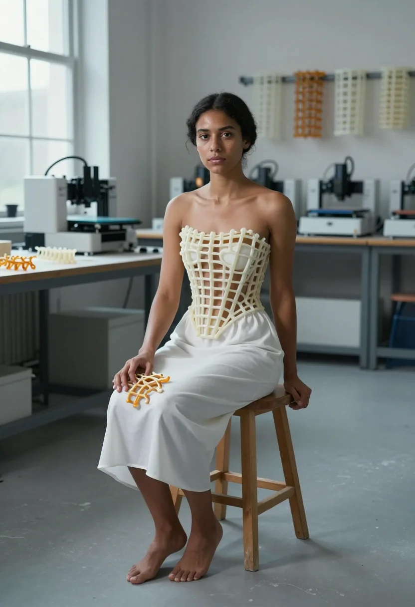 AI iris van herpen sample — portrait of a woman, three-quarter-length portrait of a Dutc