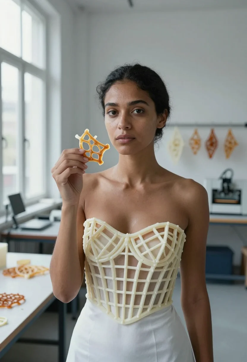 AI iris van herpen sample — portrait of a woman, chest-up portrait of a Dutch woman in h