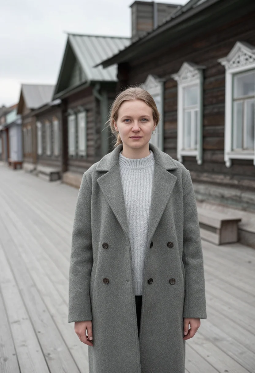 AI irkutsk architect wooden lace timber sample — portrait of a woman, an architect in her early thirties with