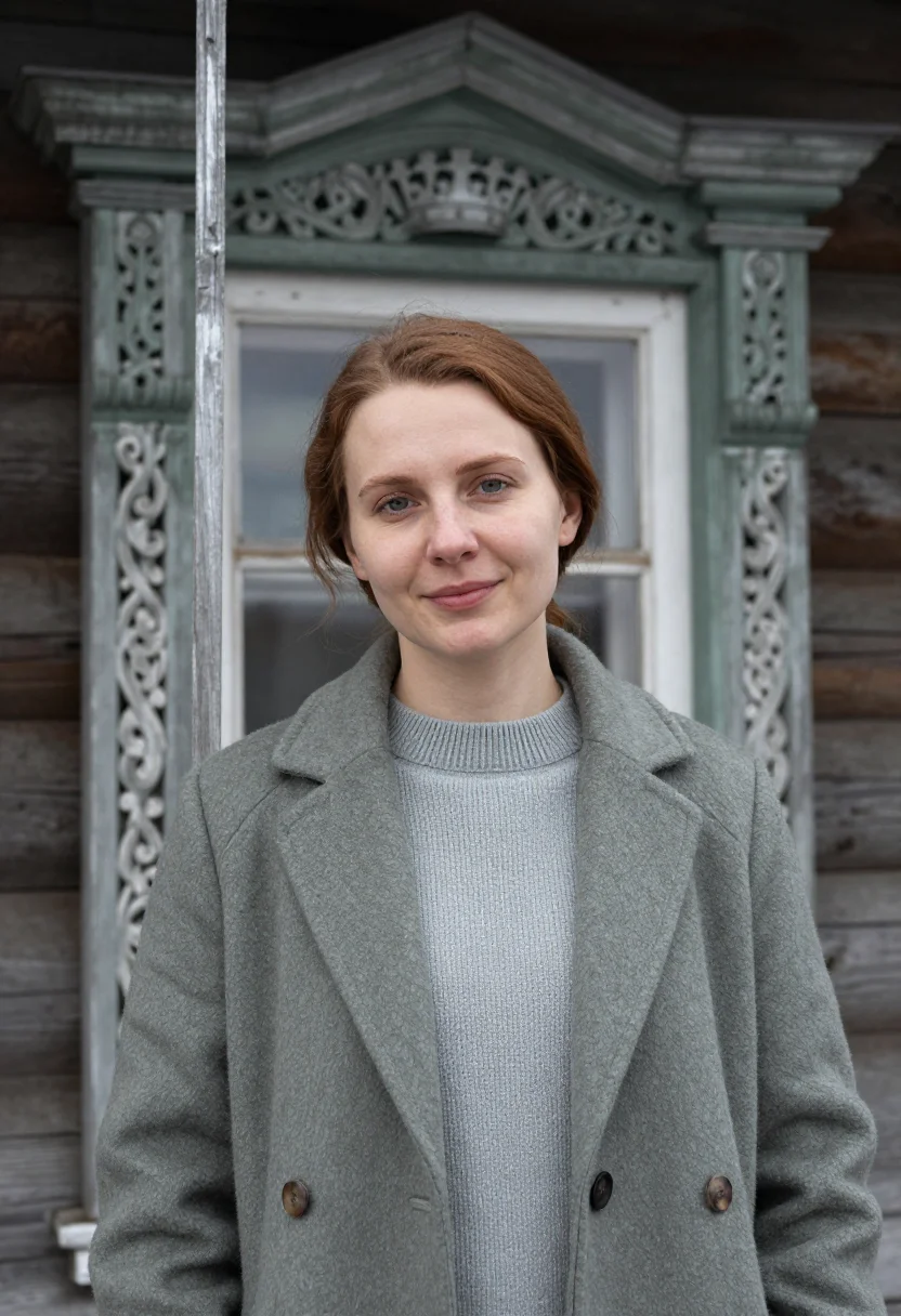 AI irkutsk architect wooden lace timber sample — portrait of a woman, an architect in her late twenties with