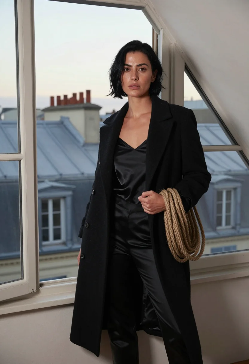 AI irma vep sample — portrait of a woman, three-quarter-length portrait of a Fren