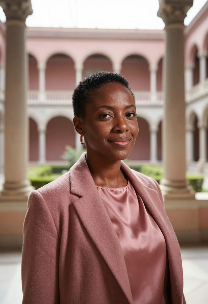 AI isabella gardner courtyard arts director rose sample — portrait of a woman, Black American, in her late thirties, w