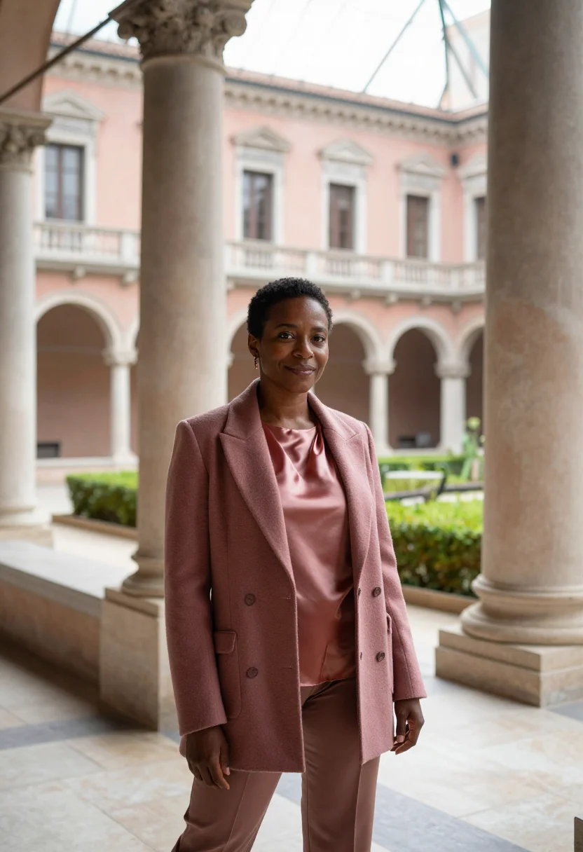 AI isabella gardner courtyard arts director rose sample — portrait of a woman, Black American, in her late thirties, w