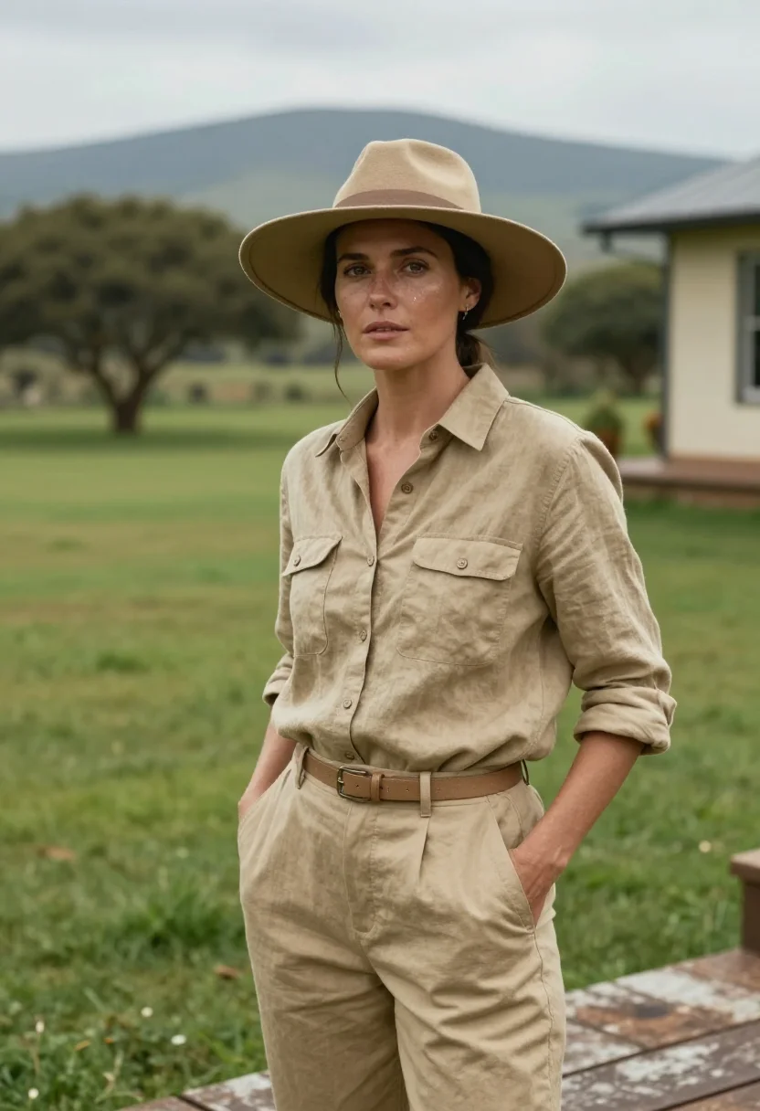 AI isak dinesen ngong hills khaki sample — portrait of a woman, framed half-length, to the waist, a mod