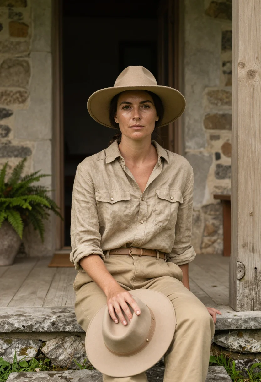 AI isak dinesen ngong hills khaki sample — portrait of a woman, framed half-length, to the waist, a mod