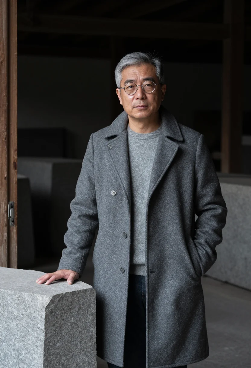AI isamu noguchi mure january granite sample — portrait of a man, framed half-length from the head to the h