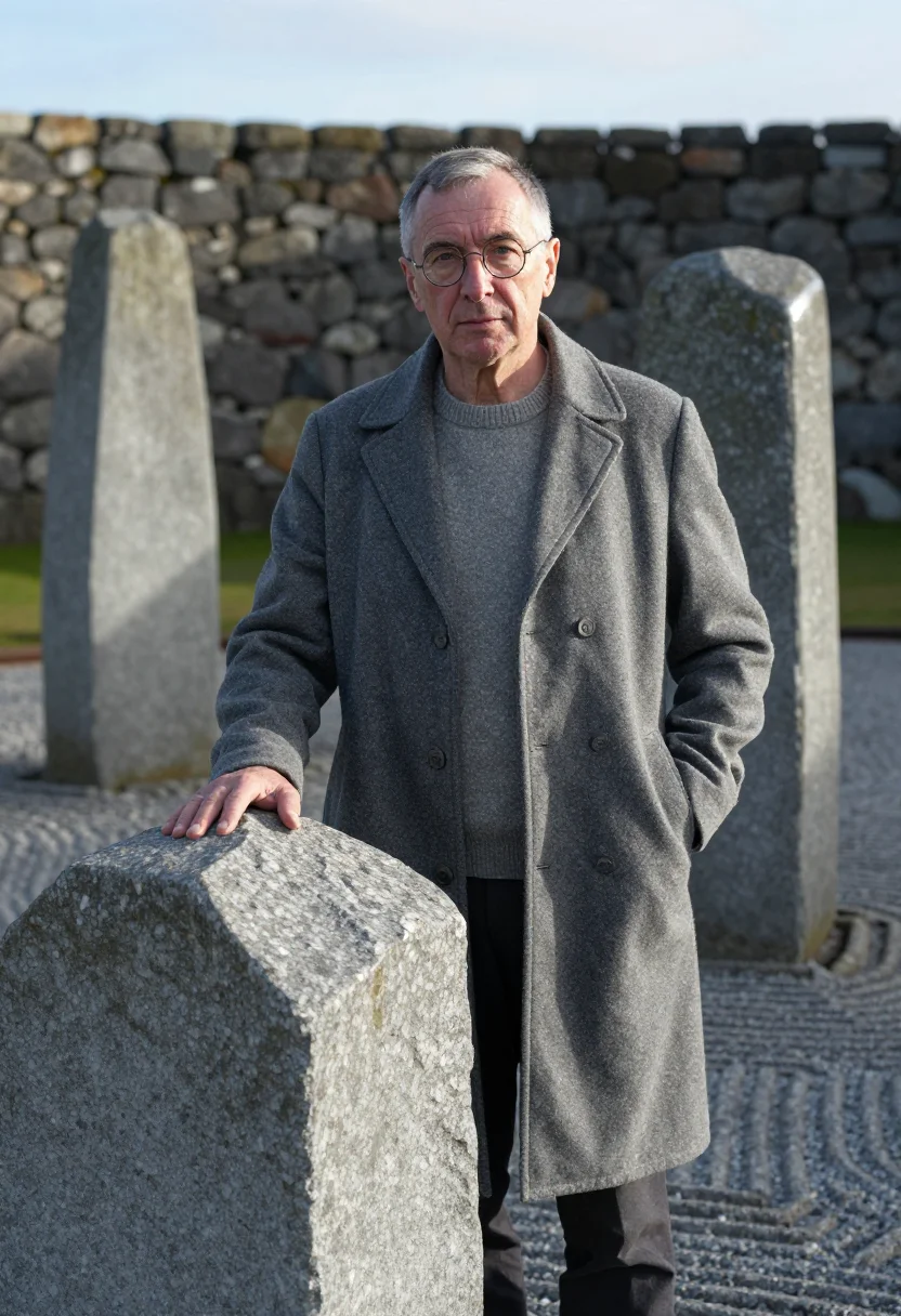 AI isamu noguchi mure january granite sample — portrait of a man, framed three-quarter length from the head